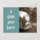 Briefkaart Vintage-opleggercamper weggaat (Voorkant)
