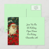 Briefkaart Vintage Santa & Poinsettias Holiday Par (Voorkant / Achterkant)
