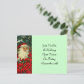 Briefkaart Vintage Santa & Poinsettias Holiday Par (Staand voorkant)