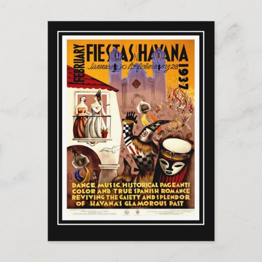 Briefkaart Vintage Travel Fiesta Havana (Voorkant)