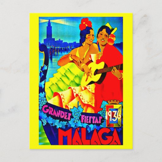 Briefkaart-Vintage Travel-Malaga Briefkaart (Voorkant)
