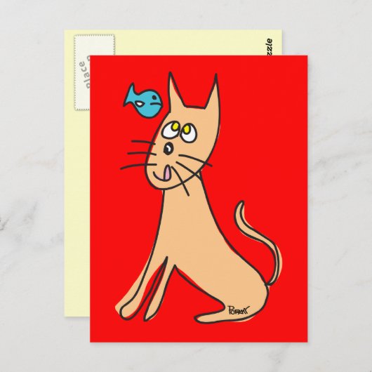Briefkaart vis en kat (Voorkant / Achterkant)