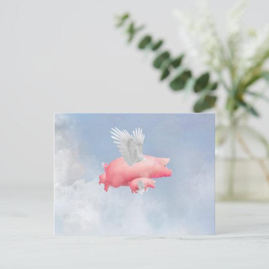 Briefkaart vliegende biggen (Staand voorkant)