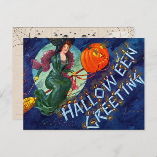 Briefkaart vliegende heks (Voorkant / Achterkant)