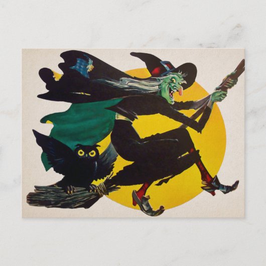 Briefkaart  vliegende heks (Voorkant)