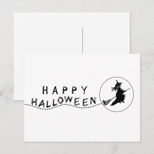 Briefkaart vliegende heks Halloween (Voorkant / Achterkant)