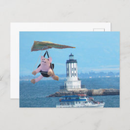 Briefkaart - Vliegende hond over LA Harbour Light