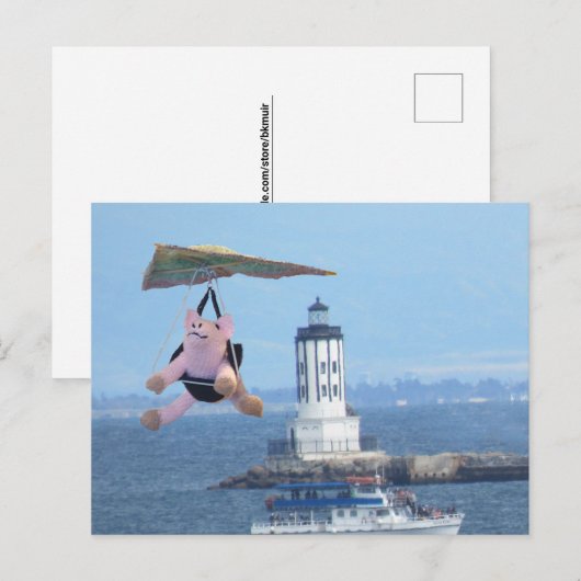 Briefkaart - Vliegende hond over LA Harbour Light (Voorkant / Achterkant)