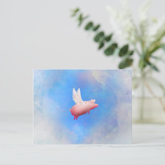 Briefkaart vliegende varkens (Staand voorkant)