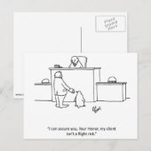 Briefkaart "Vluchtrisico" van de Humor van de advo (Voorkant / Achterkant)