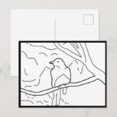 Briefkaart - Vogel op Tak aan Kleur (Voorkant / Achterkant)