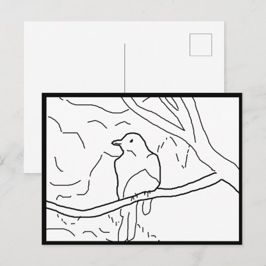 Briefkaart - Vogel op Tak aan Kleur (Voorkant / Achterkant)