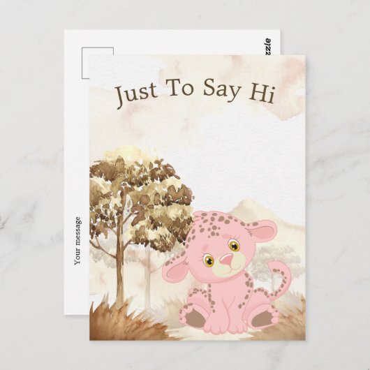 Briefkaart voor aangepaste roze luipaard voor kind (Voorkant / Achterkant)