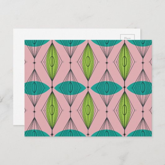 Briefkaart voor atoomroze Ogee en Starbursts (Voorkant / Achterkant)