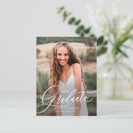 Briefkaart voor bekendmaking Afstuderen in finely  (Staand voorkant)