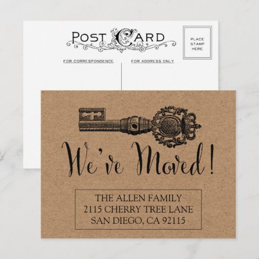 Briefkaart voor bewegende aankondiging -  sleutel (Voorkant / Achterkant)