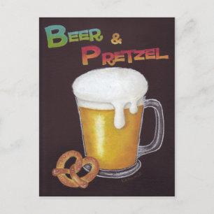 Briefkaart voor bier en pretzel