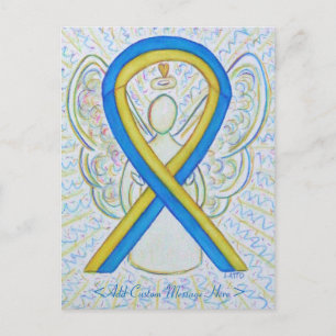Briefkaart voor blauwe en gele bewustzijn Ribbon A