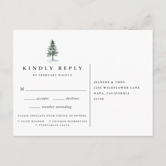 Briefkaart voor boomgaarden RSVP met keuze uit maa (Achterkant)