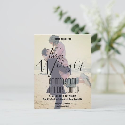 Briefkaart voor bruiloft met fotobudget (Staand voorkant)