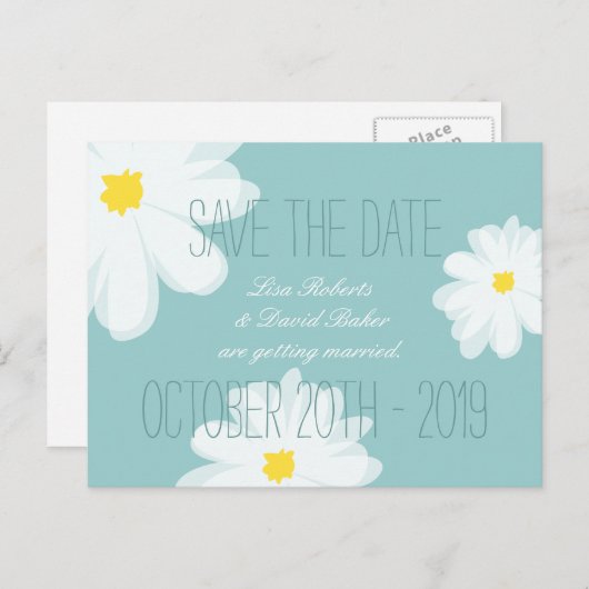 Briefkaart voor datumbruiloft opslaan | Blauwgroen (Voorkant / Achterkant)