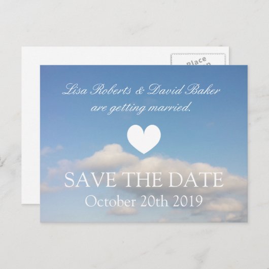 Briefkaart voor datumbruiloft opslaan | Witte wolk (Voorkant / Achterkant)