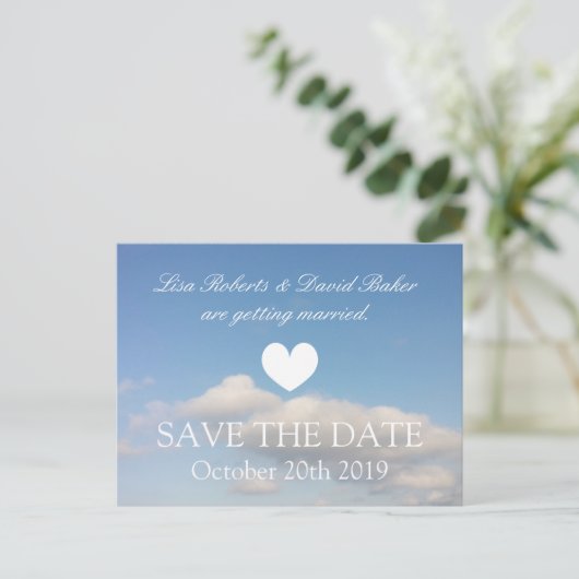 Briefkaart voor datumbruiloft opslaan | Witte wolk (Staand voorkant)