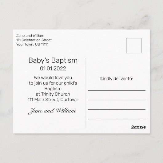 Briefkaart voor de aankondiging van de moderne bap (Achterkant)