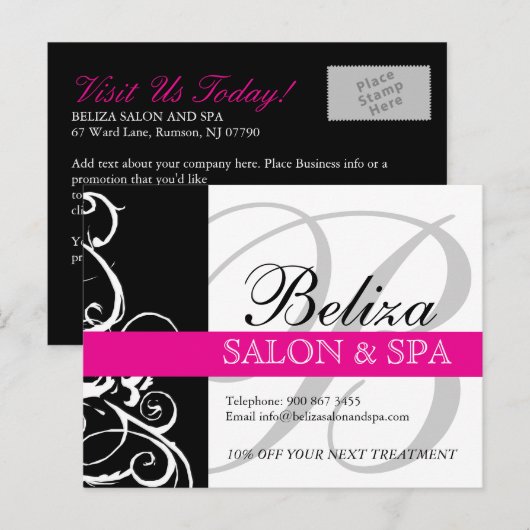 Briefkaart voor de Adverteren van Salon en Spa (Voorkant / Achterkant)