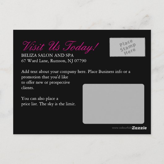 Briefkaart voor de Adverteren van Salon en Spa (Achterkant)