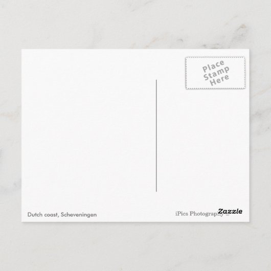 Briefkaart voor de kustzonsondergang van Schevenin (Achterkant)