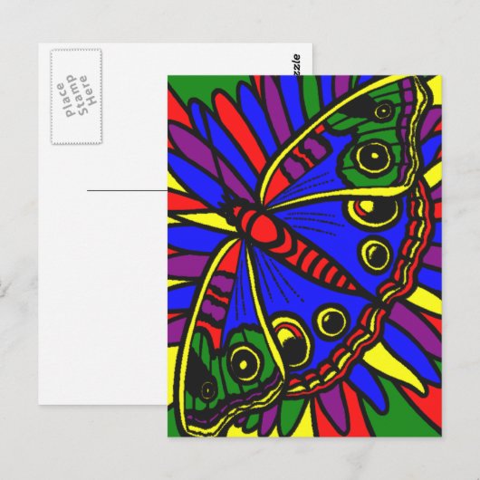 Briefkaart voor Digital Art Glas in lood Butterfly (Voorkant / Achterkant)