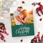 Briefkaart voor familiefoto's met groen kerstfeest<br><div class="desc">Briefkaart voor familiefoto's met groen kerstfeest</div>