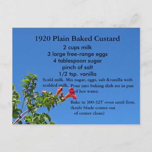 Briefkaart voor gebak van Custard Recipe (Voorkant)