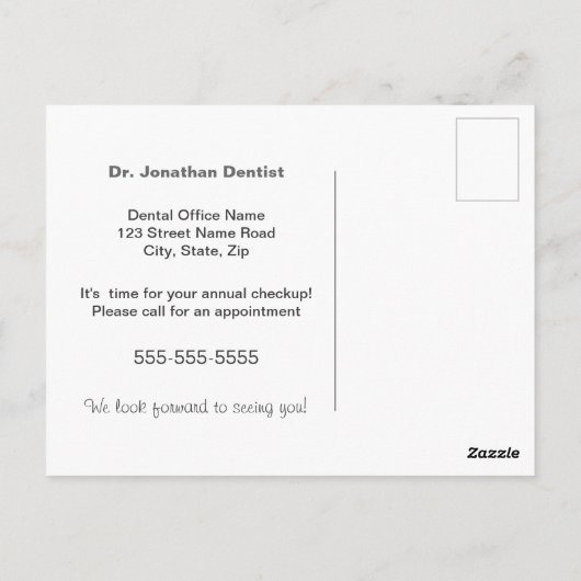 Briefkaart voor gebitsbenoemingen (Achterkant)