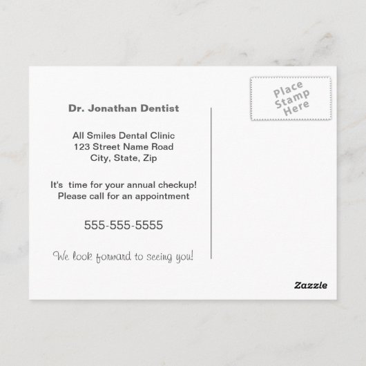 Briefkaart voor gebitsbenoemingen (Achterkant)