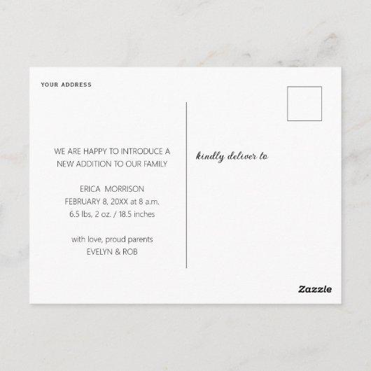 briefkaart voor geboorteaankondiging nieuw (Achterkant)