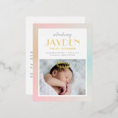 Briefkaart voor geboorteaankondiging van pastel De (Voorkant / Achterkant)