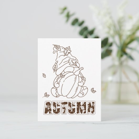 Briefkaart voor herfst-gnome- en pompoenkleuractiv (Staand voorkant)