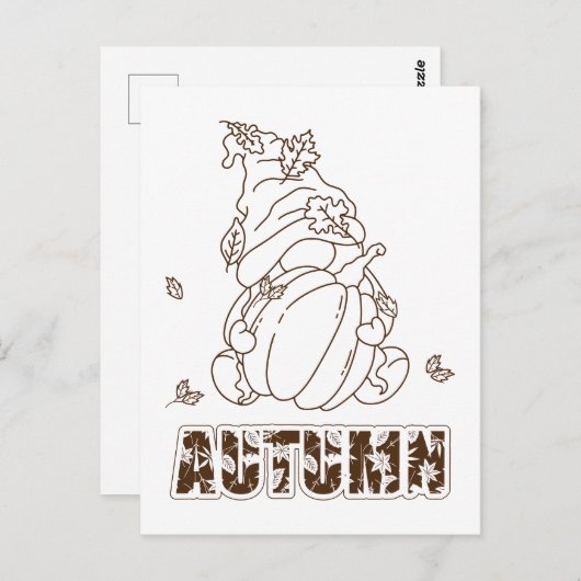 Briefkaart voor herfst-gnome- en pompoenkleuractiv (Voorkant / Achterkant)