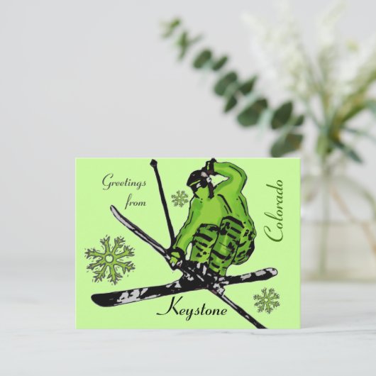 Briefkaart voor het groene thema skski van Keyston (Staand voorkant)