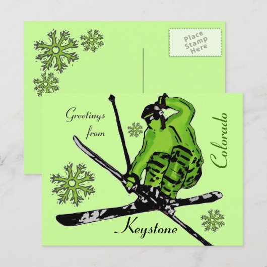 Briefkaart voor het groene thema skski van Keyston (Voorkant / Achterkant)