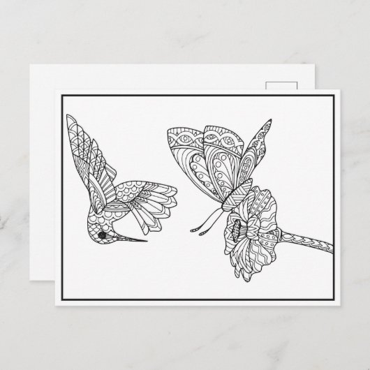 Briefkaart voor het kleuren van levende vogels en (Voorkant / Achterkant)