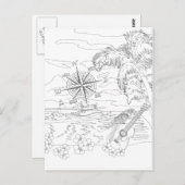 Briefkaart voor het kleuren van tropische eilanden (Voorkant / Achterkant)