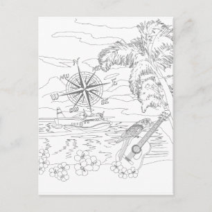 Briefkaart voor het kleuren van tropische eilanden
