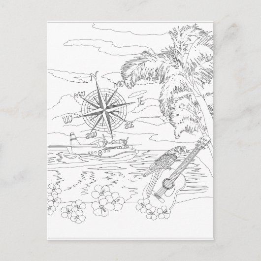 Briefkaart voor het kleuren van tropische eilanden (Voorkant)