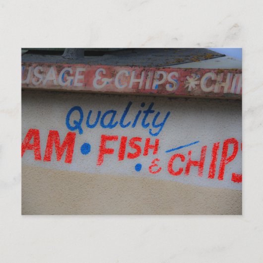 Briefkaart voor het ondertekenen van vis en chips (Voorkant)