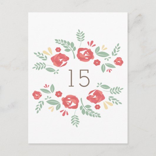 Briefkaart voor het rode land Floral-tabelnummer (Voorkant)