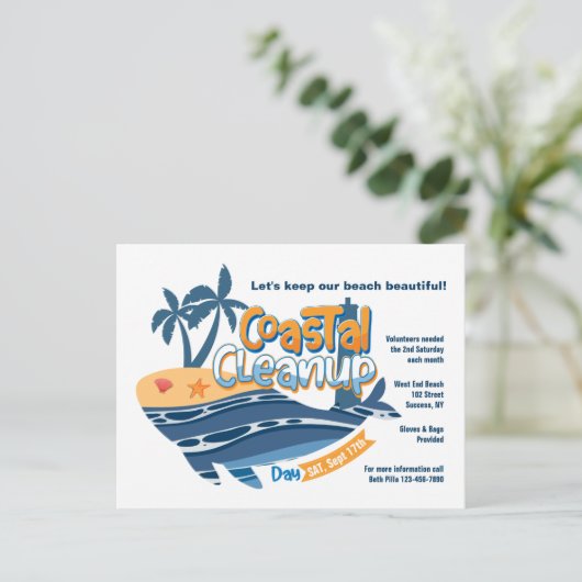 Briefkaart voor het schoonmaken van de kust (Staand voorkant)