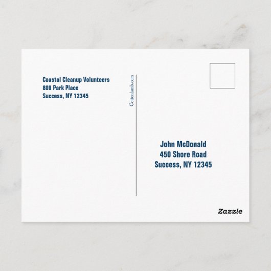 Briefkaart voor het schoonmaken van de kust (Achterkant)